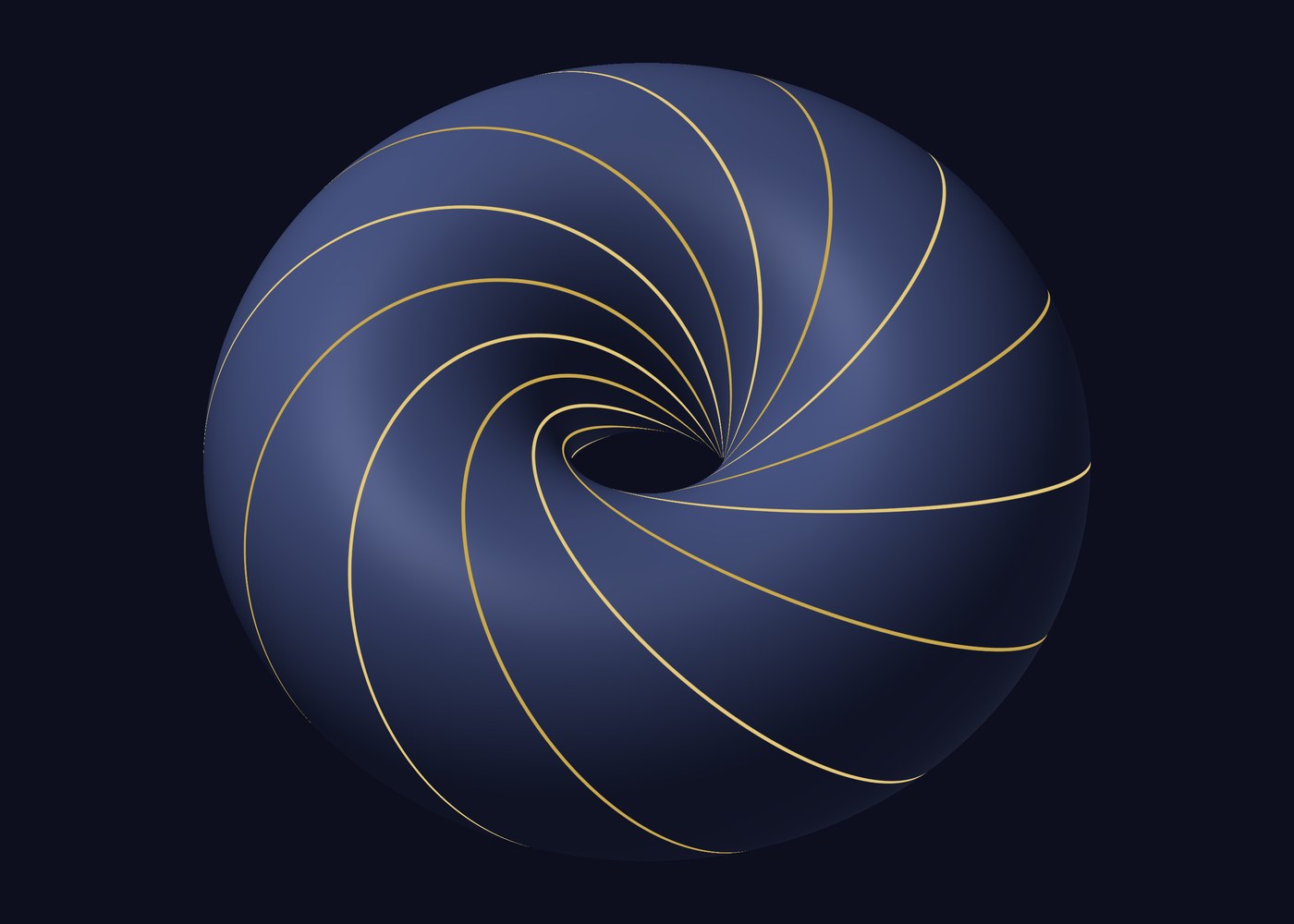 The same torus woven from twelve gold circles that spiral around it, each linked once with every other and none touching